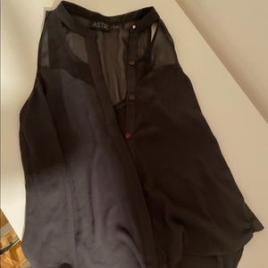 Grey sleeveless blouse with sheer panels